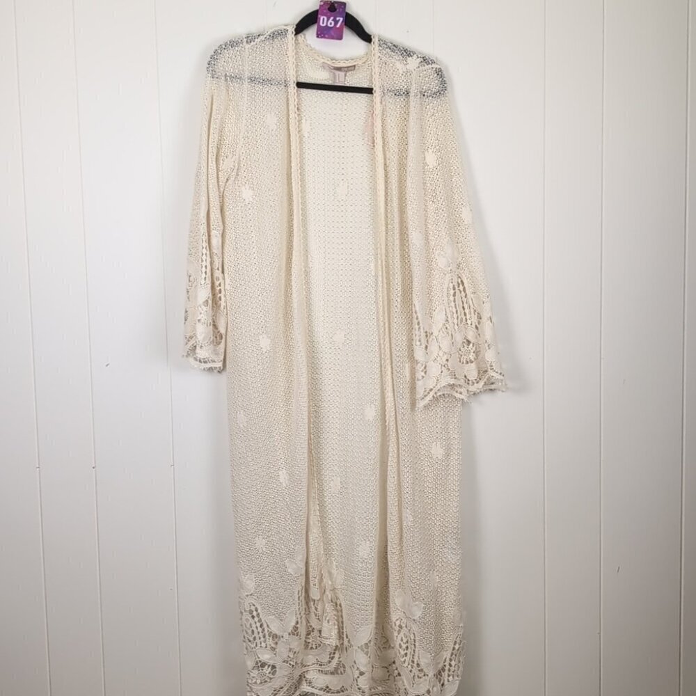 Boho cream beige Bell sleeve  stunning Crochet Duster